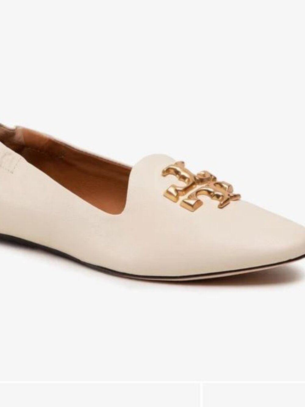 Brand New Tory Burch Women sz 5 cream Leather Eleanor Logo Buckle Flats 84922